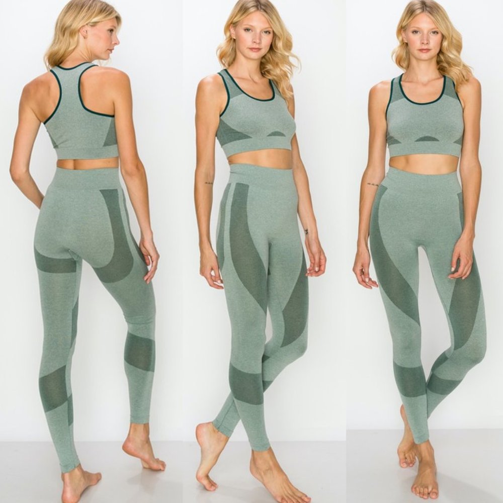 Sage Green Space Dye Seamless Bra Legging 2pc Set - Picture 6 of 9